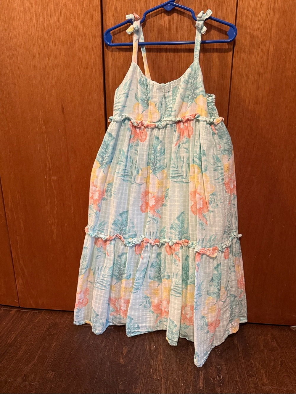 Janie and Jack Light Blue Floral Tiered Sundress with Pink & Yellow Blooms